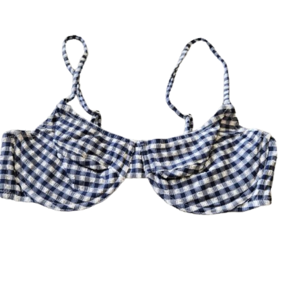 J.Crew Gingham Underwire Bikini Top, 38D, Blue/ White - Picture 4 of 8